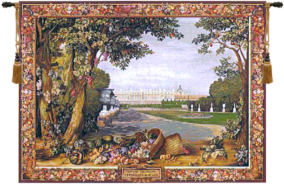 Charles le Brun Versailles Promenade Castle Tapestry Wall Hanging 43 x 58 French Palace Jacquard Woven Decor