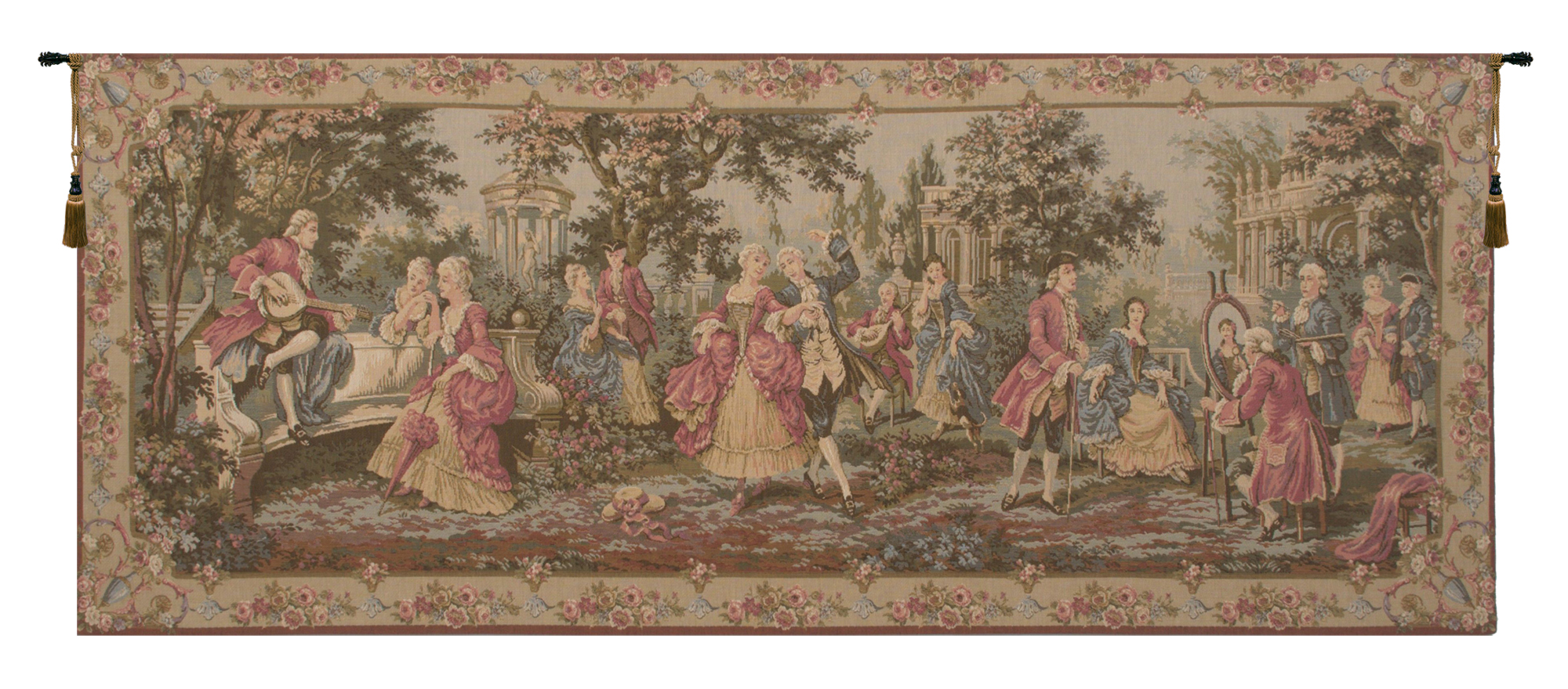 Francois Boucher Society in the Park Tapestry Wall Hanging 27 x 67 in Jacquard Woven French Garden Wall Art