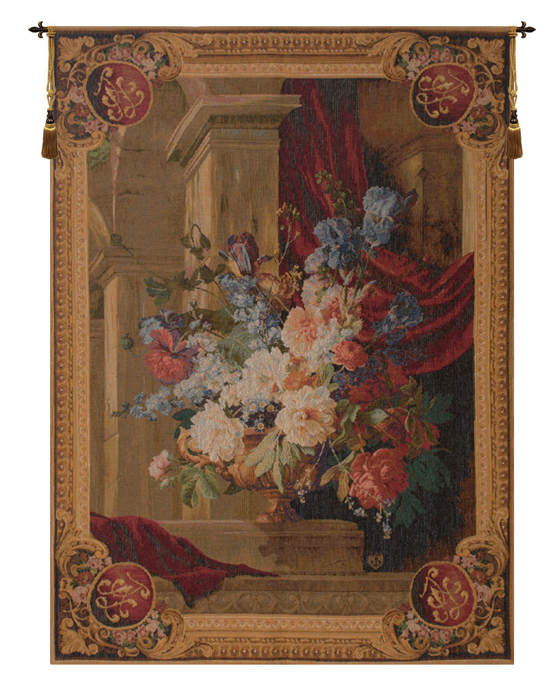 Bouquet et Architecture Vertical French Tapestry Wall Hanging 43x32 Inch Cotton Jacquard Woven Wall Tapestry