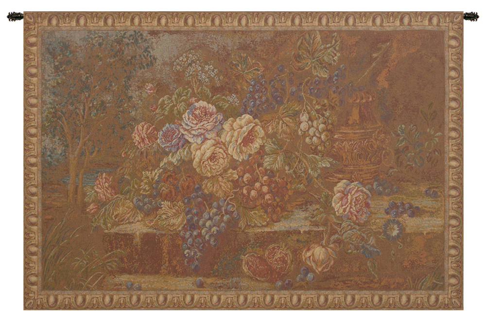 Bouquet with Grapes Red Italian Tapestry Wall Hanging 26x39 Inch Cotton Jacquard Woven Wall Tapestry