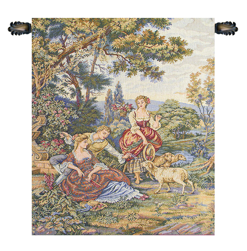 Francois Boucher Pastorella Tapestry Wall Hanging 18 x 15 in Rococo Pastoral Jacquard Woven Italian Decor