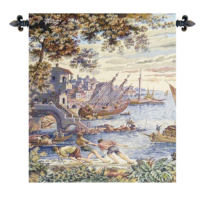 Scaricatori Italian Tapestry Wall Hanging 18 x 16 in Francesco Guardi Venice Harbor Jacquard Woven Wall Decor