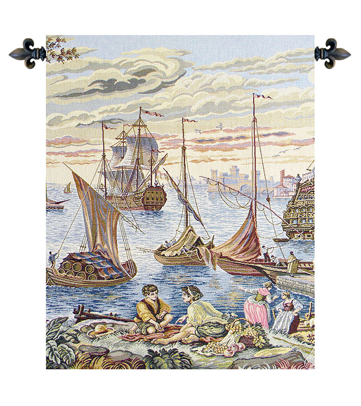Francesco Guardi Barconi Decorative Tapestry Wall Hanging 18 x 14 in Venice Boats Jacquard Woven Italian Decor