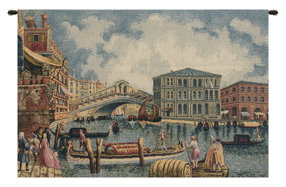 Michele Marieschi Ponte di Rialto Italian Tapestry Wall Hanging 19x12 Inch Cotton Jacquard Woven Wall Tapestry