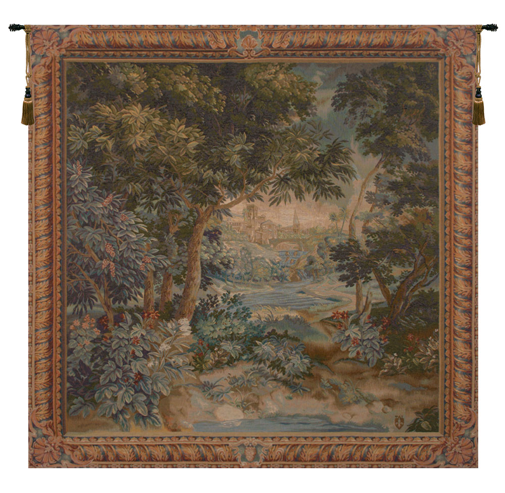 Verdure Cascade Landscape Tapestry Wall Hanging 58 x 58 in Jacquard Woven Woodland Wall Art