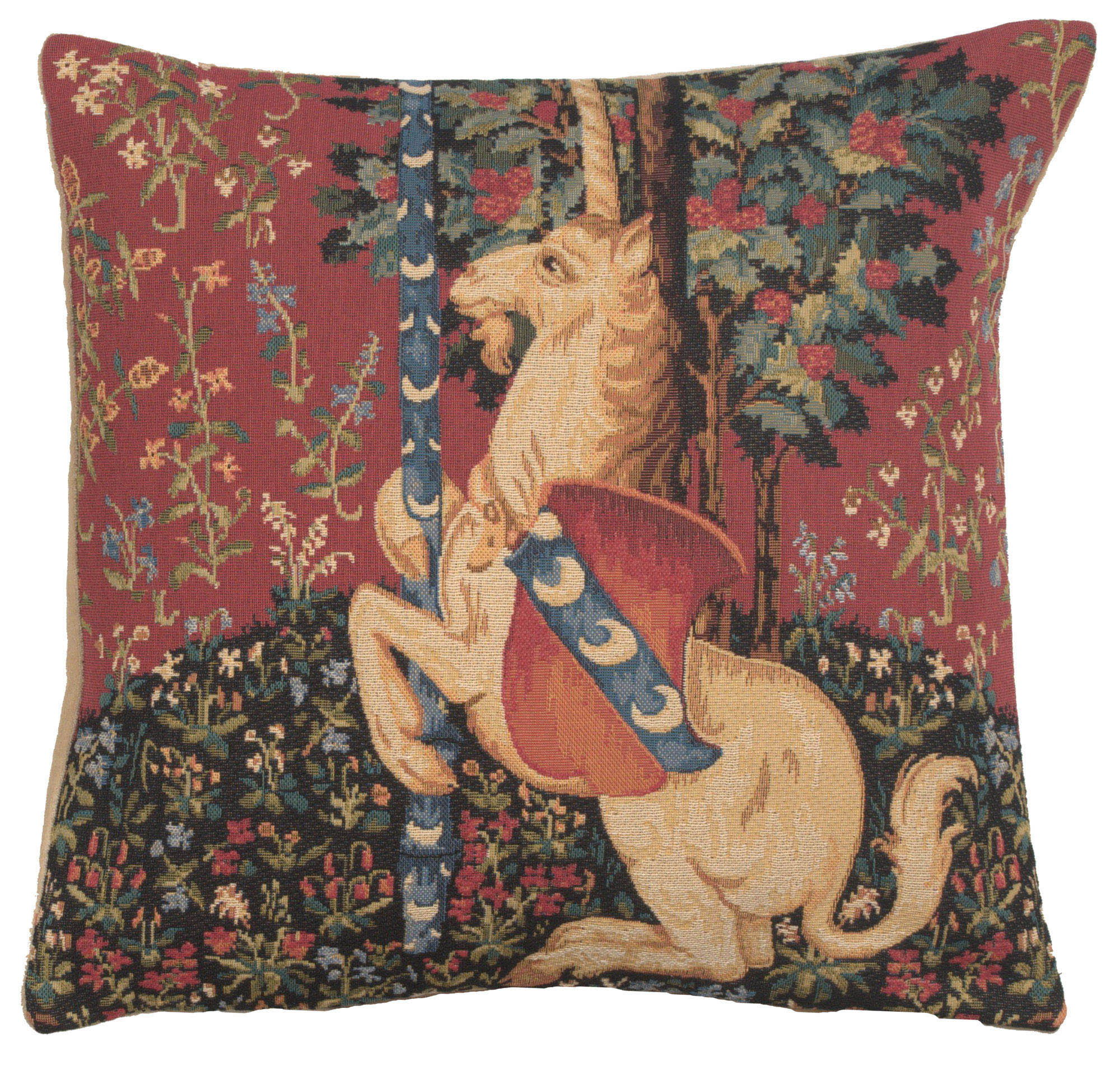 Medieval Unicorn Sitting Vintage Tapestry Pillow Cover 18x18 Inch Cotton Jacquard Woven Cushion Cover
