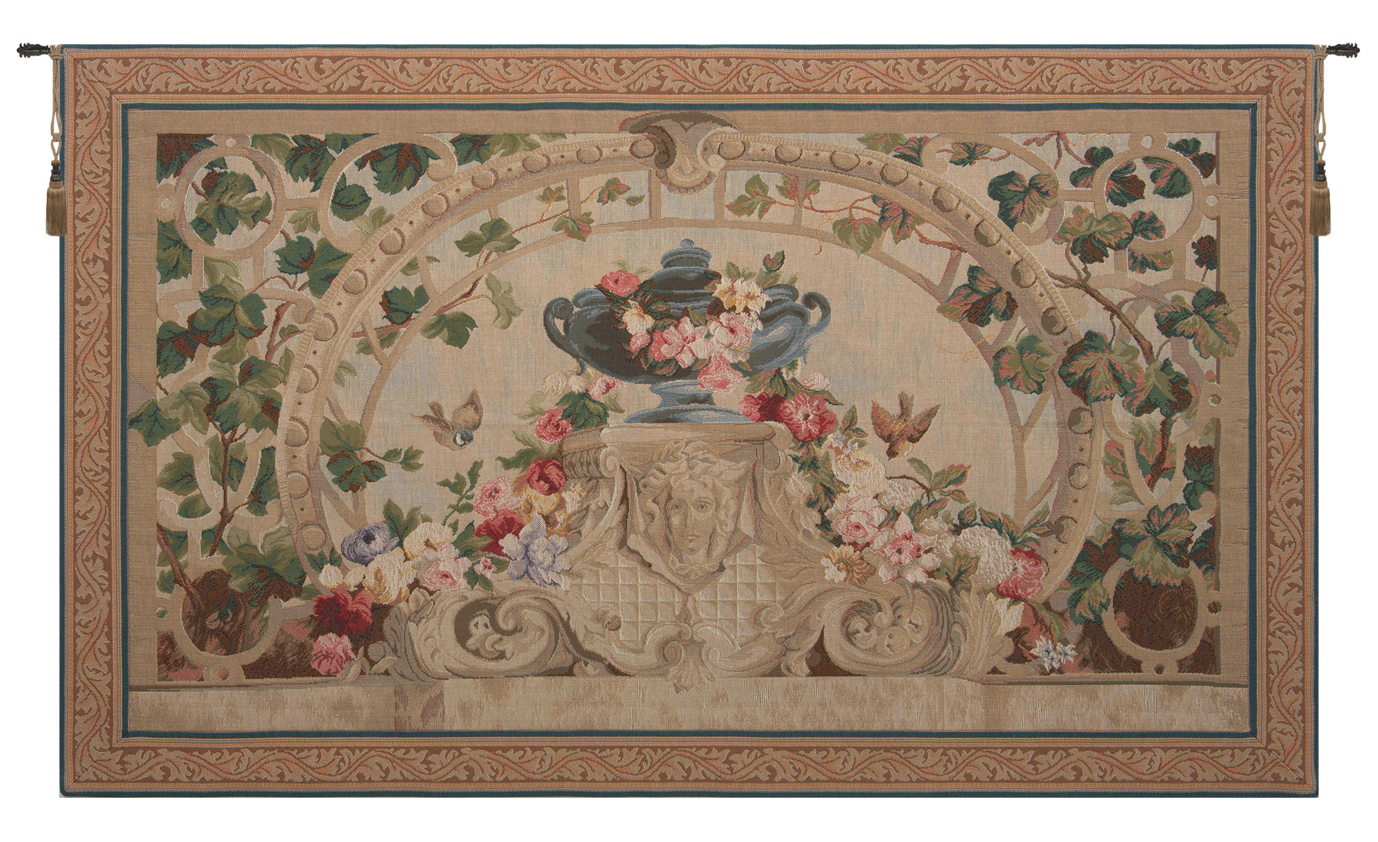 Beauvais Green Leaves Floral Tapestry Wall Hanging 33 x 54 in Jacquard Woven Botanical Wall Art