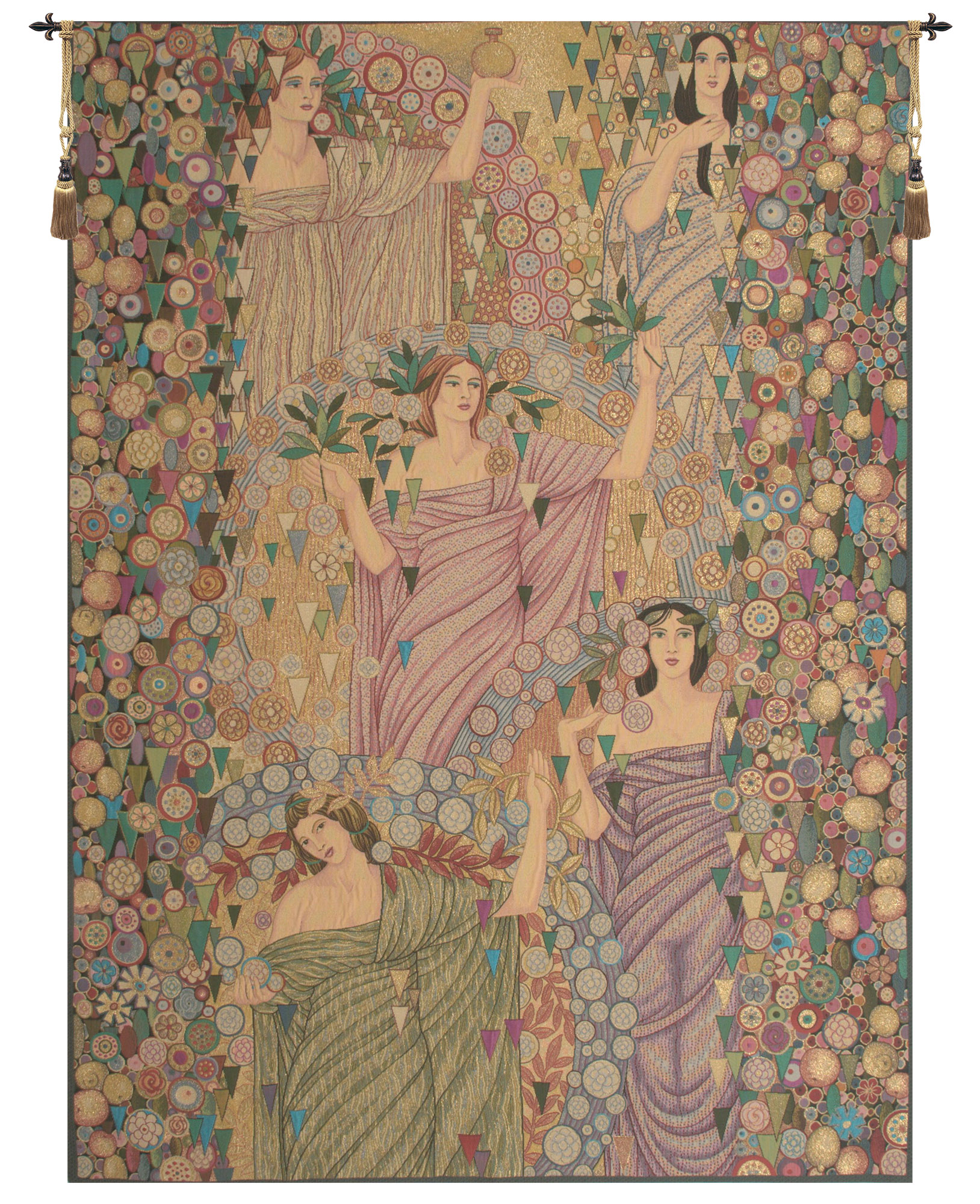 Galileo Chini Primavera Decorative Tapestry Wall Hanging 70 x 50 in Art Nouveau Floral Jacquard Woven European Decor