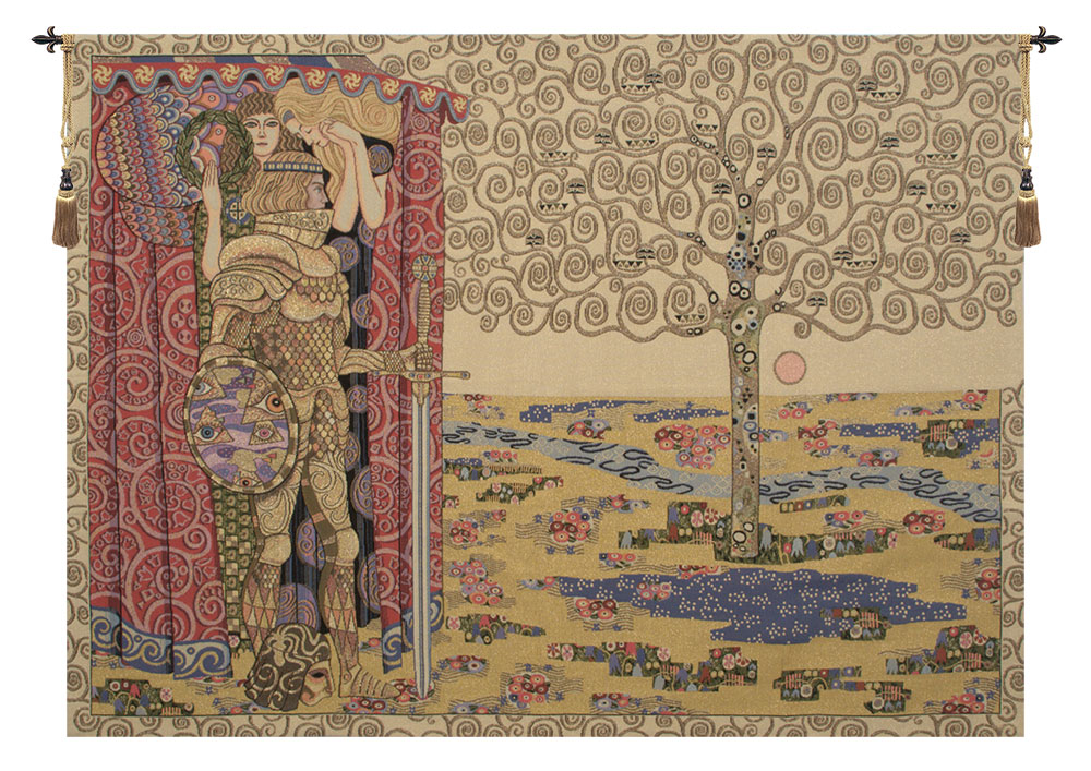 Gustav Klimt The Knight Tree of Life Vintage Tapestry Wall Hanging 36 x 52 Art Nouveau Jacquard Woven Decor