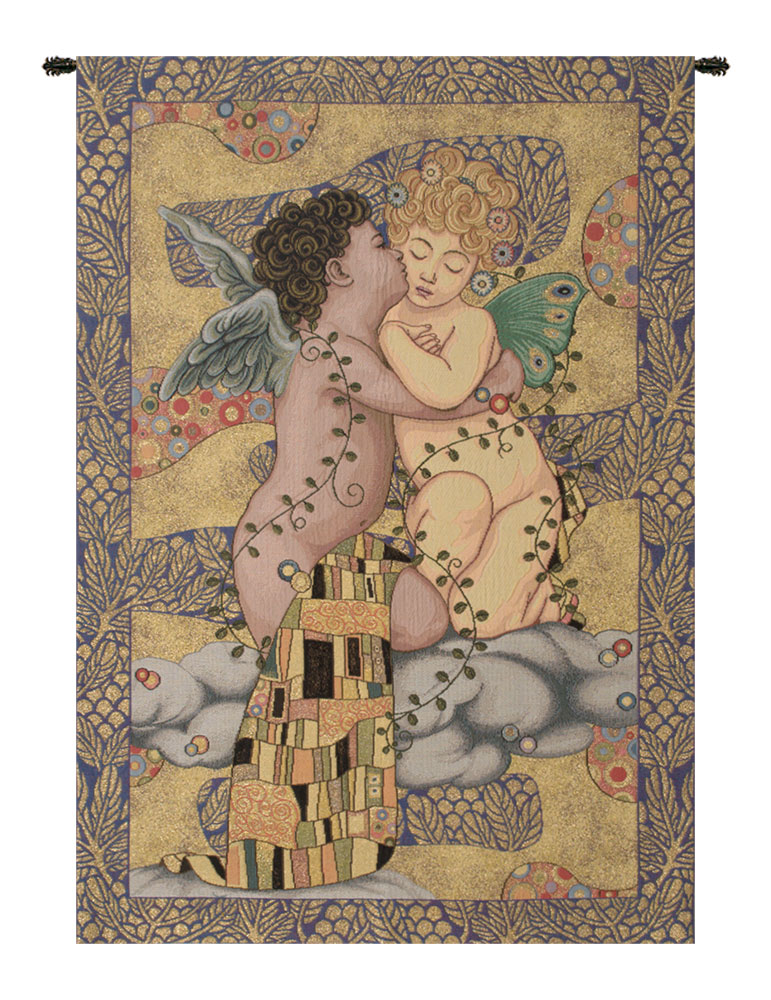 Gustav Klimt The First Kiss Vintage Tapestry Wall Hanging 36 x 24 in Art Nouveau Jacquard Woven Decor
