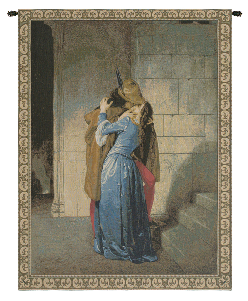Francesco Hayez The Kiss Vintage Tapestry Wall Hanging 24 x 20 in Romantic Italian Art Jacquard Woven Decor