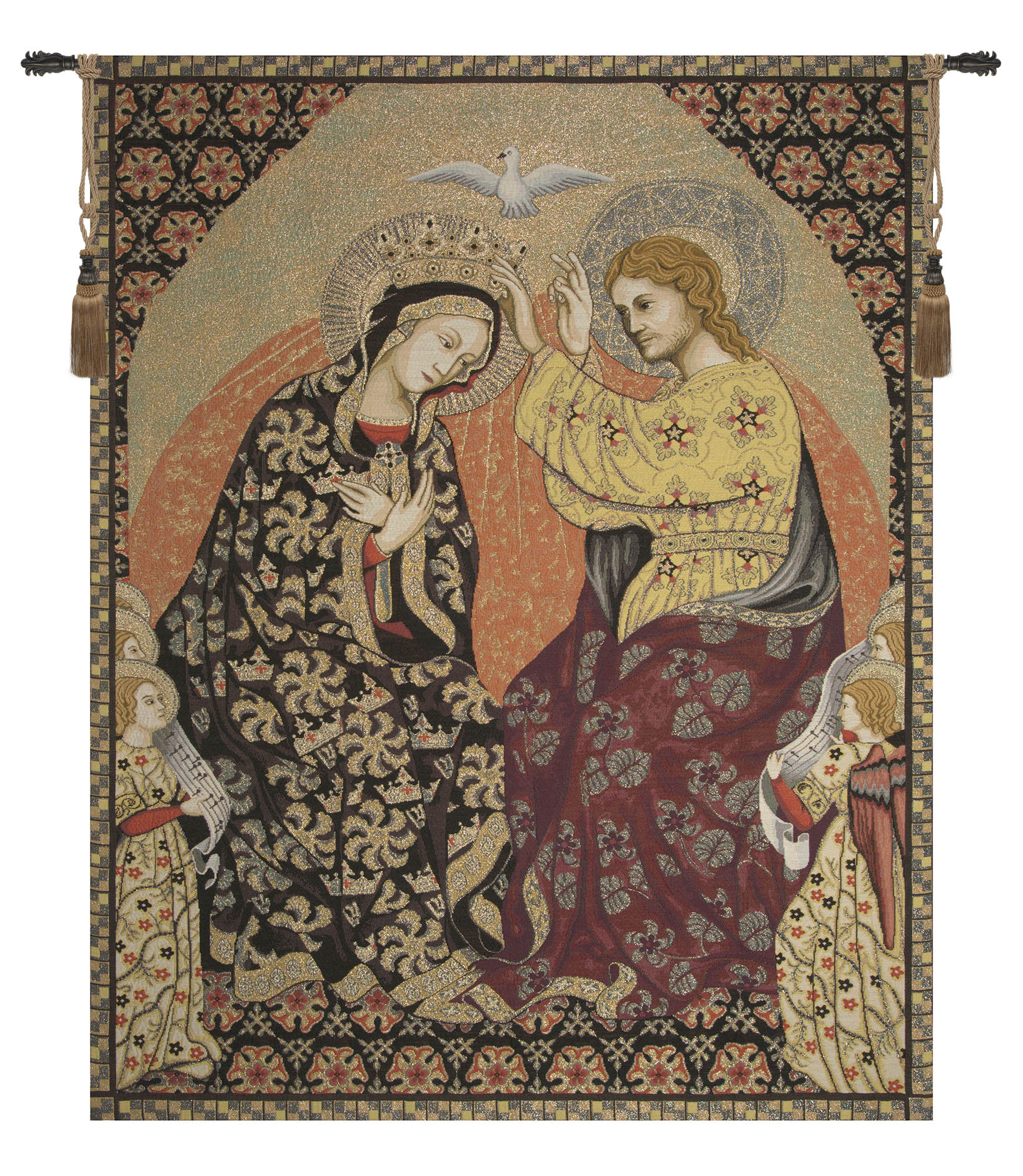 Madonna's Coronation Italian Tapestry 32x24 Religious Renaissance Jacquard Woven Wall Hanging Christian Home Decor
