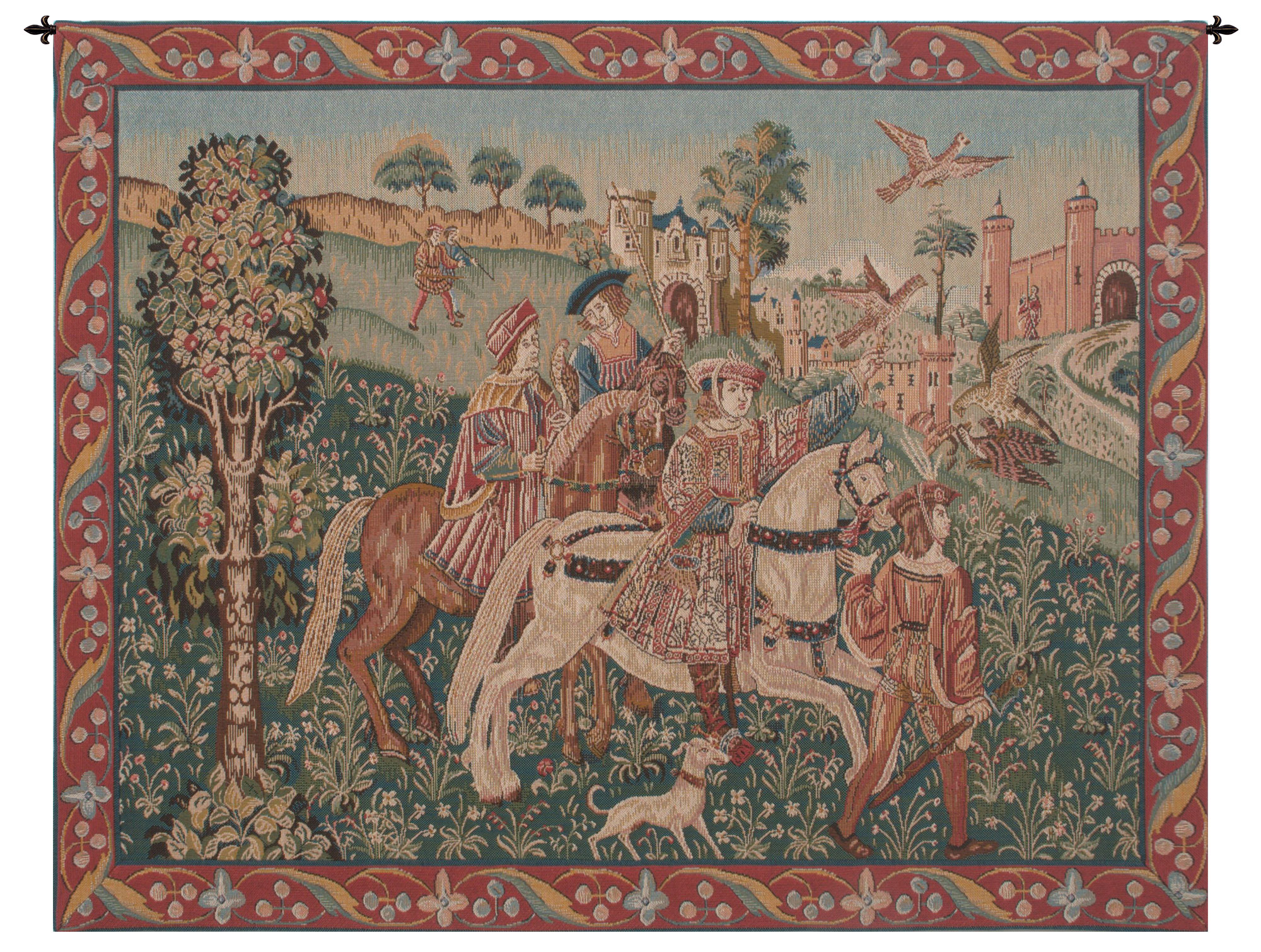 The Hunt European Tapestry Wall Hanging 25 x 32 in Jacquard Woven Medieval Hunting Wall Art