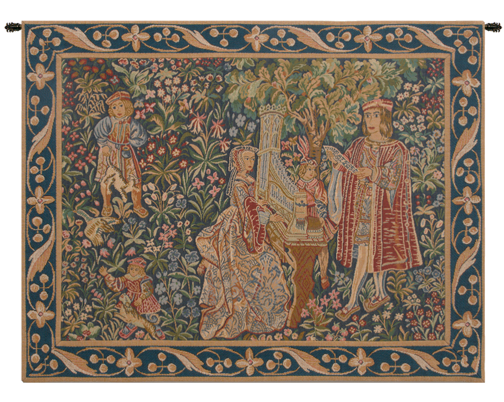 Medieval Dame A Lorgue Vintage Tapestry Wall Hanging 25 x 32 in Jacquard Woven Lady and Unicorn Wall Art