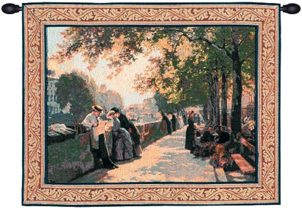 Bank of the River Seine Landscape Tapestry Wall Hanging 25 x 32 in Jacquard Woven French Landscape Wall Art