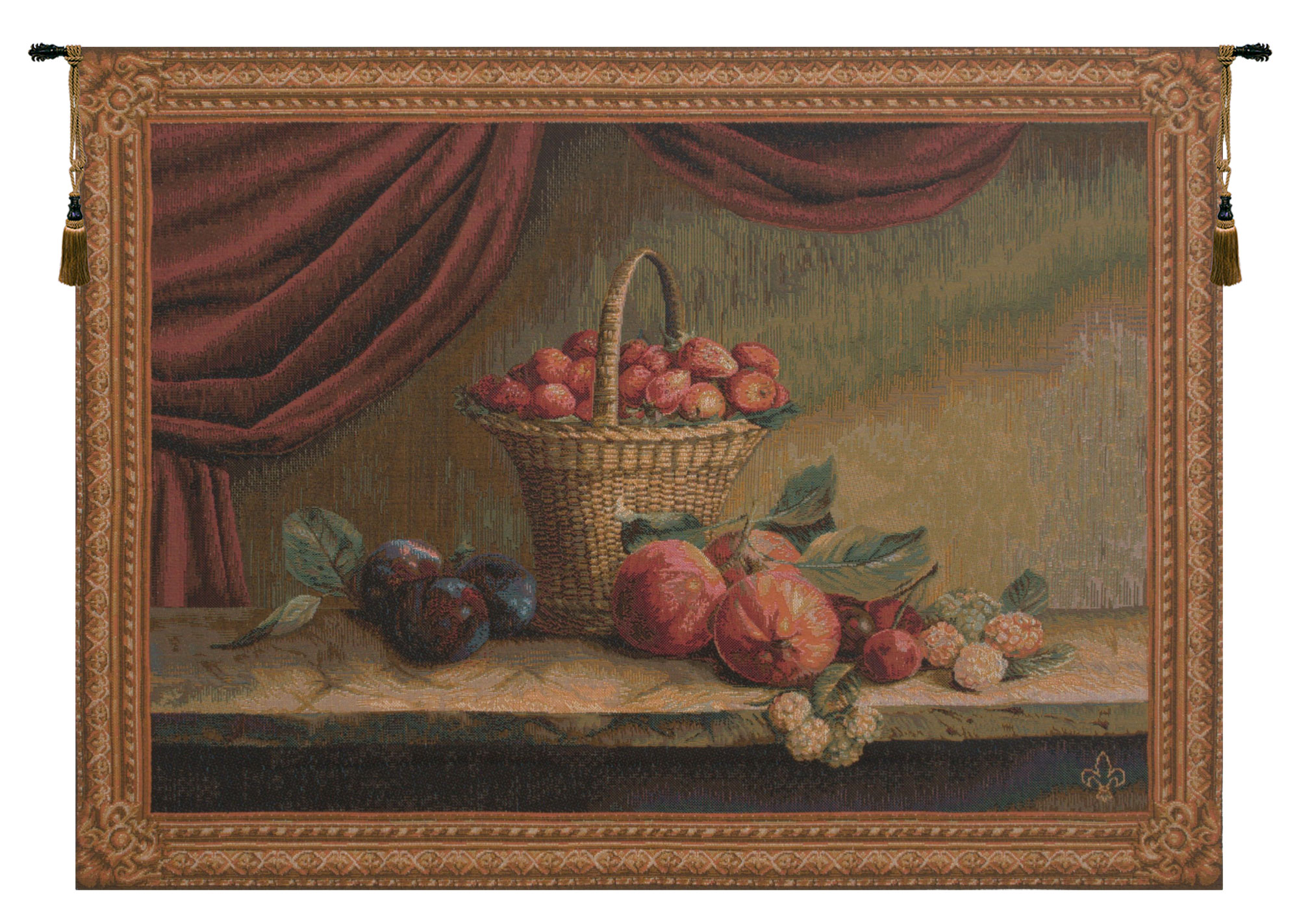 Basket of Strawberries French Tapestry Wall Hanging 38x29 Inch Cotton Jacquard Woven Wall Tapestry