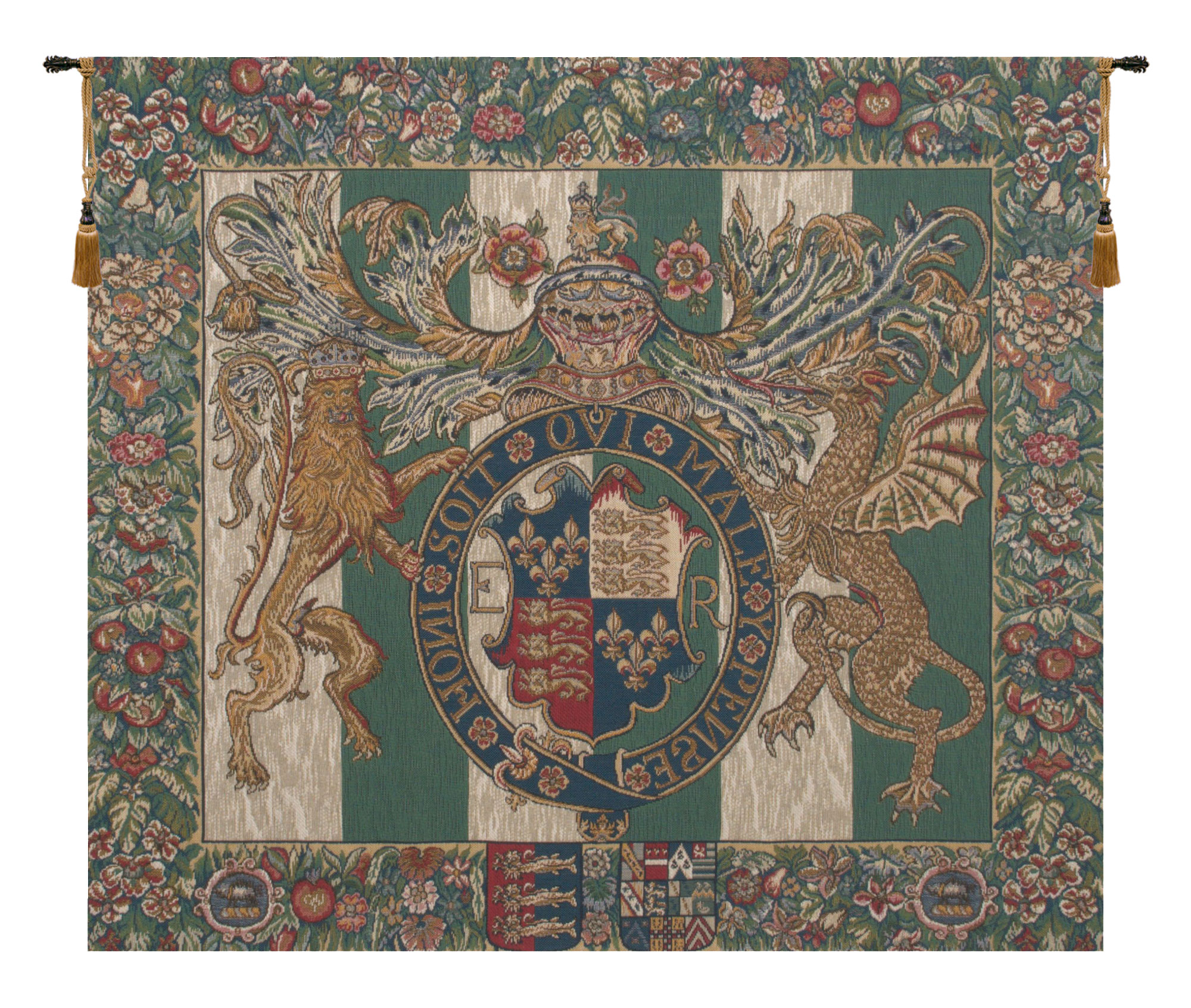 Royal Arms of England Tapestry Wall Hanging 27 x 31 in Jacquard Woven Heraldic Wall Art