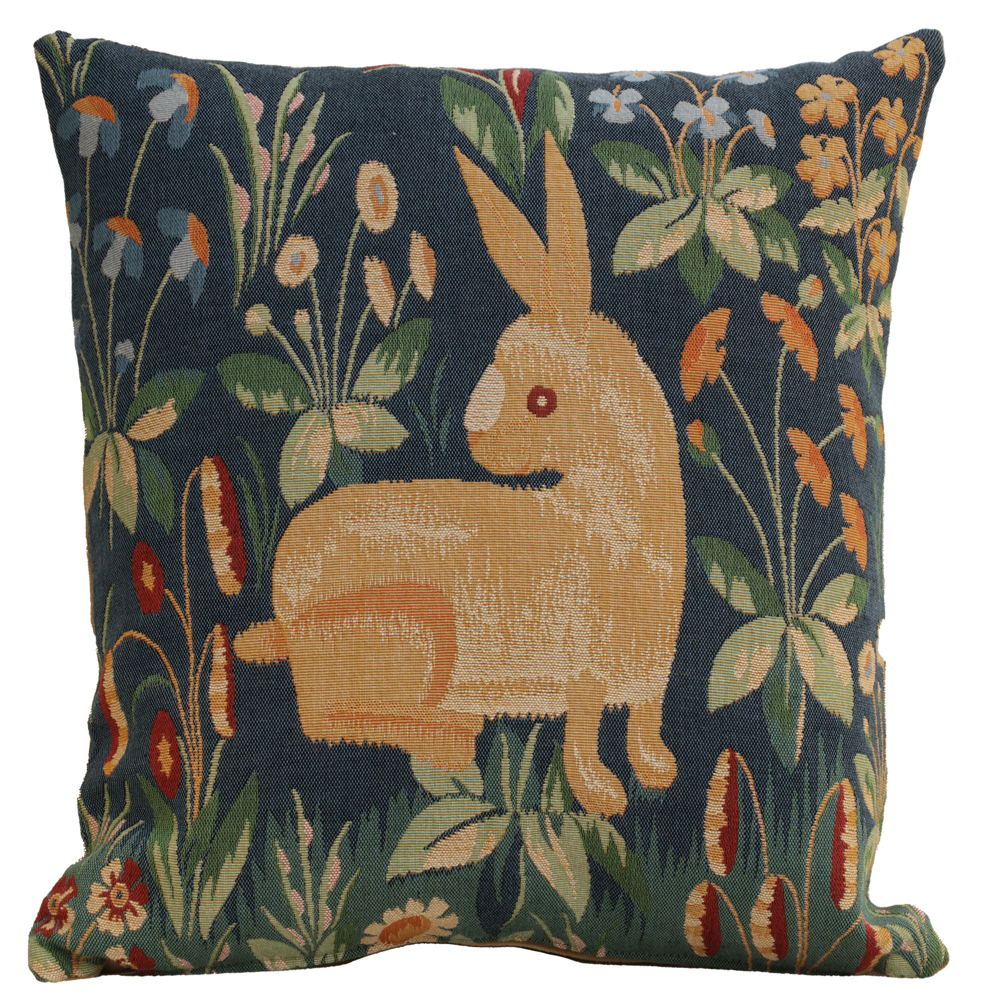 Medieval Rabbit Tapestry Pillow Cover 19x19 Inch Cotton Jacquard Woven Cushion Cover