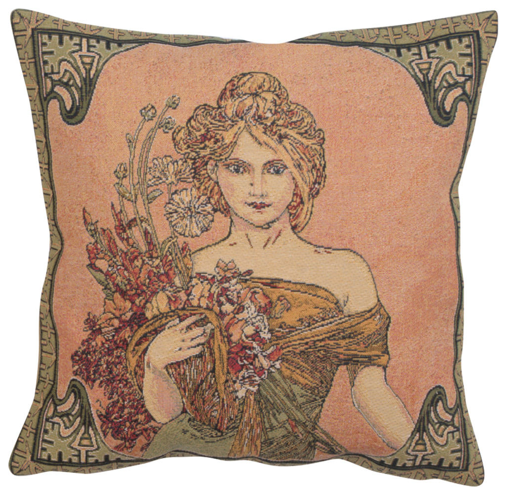 Alphonse Mucha Spring I Tapestry Pillow Cover 18x18 Inch Cotton Jacquard Woven Cushion Cover