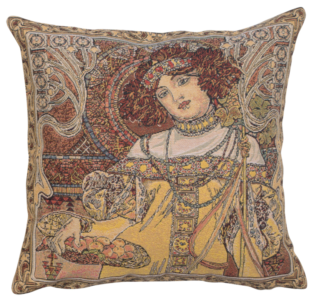 Alphonse Mucha Autumn I Tapestry Pillow Cover 18x18 Inch Cotton Jacquard Woven Cushion Cover