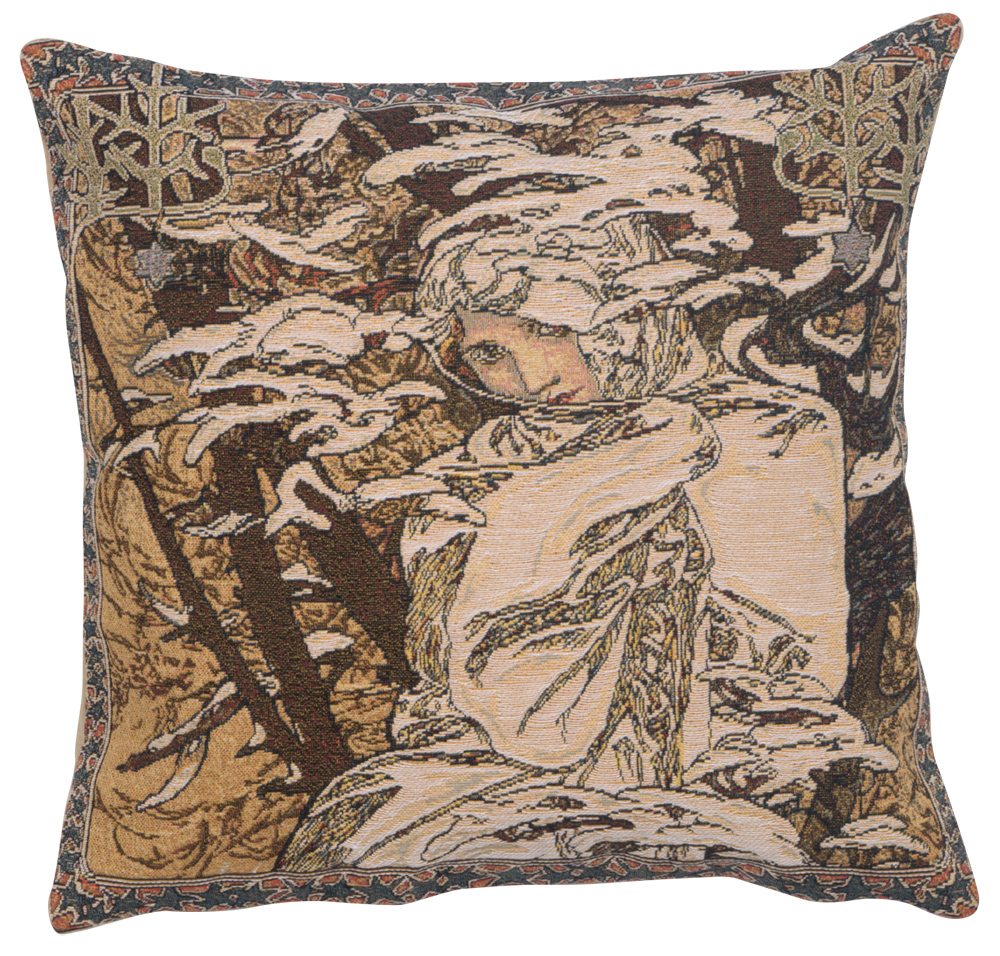 Alphonse Mucha Winter I Tapestry Pillow Cover 18x18 Inch Cotton Jacquard Woven Cushion Cover