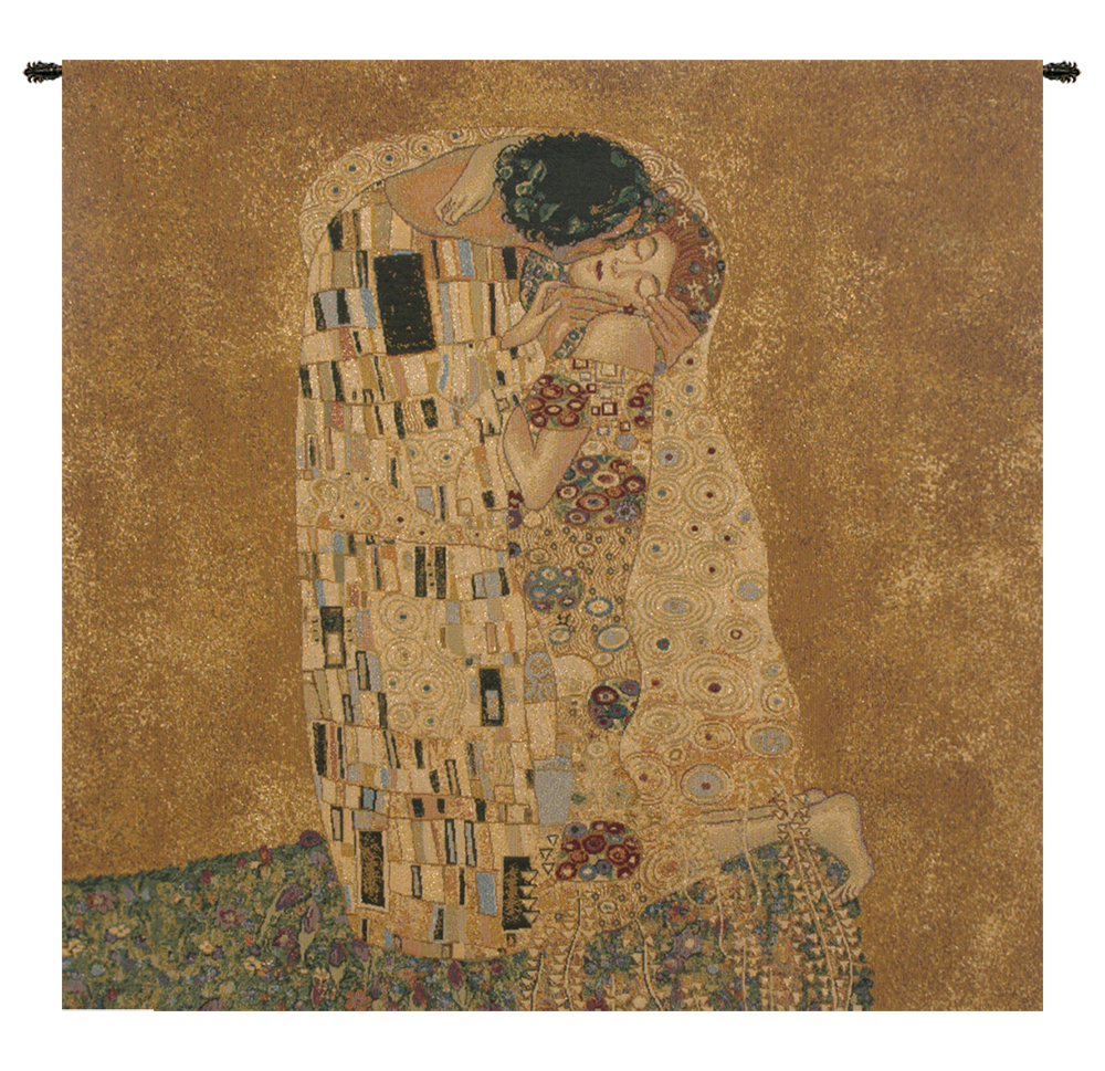 The Kiss by Klimt Italian Tapestry Wall Hanging 25x25 Inch Cotton Jacquard Woven Wall Tapestry