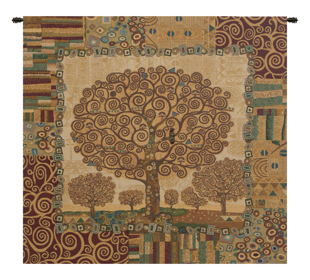 Klimts Tree of Life Italian Tapestry Wall Hanging 25x25 Inch Cotton Jacquard Woven Wall Tapestry