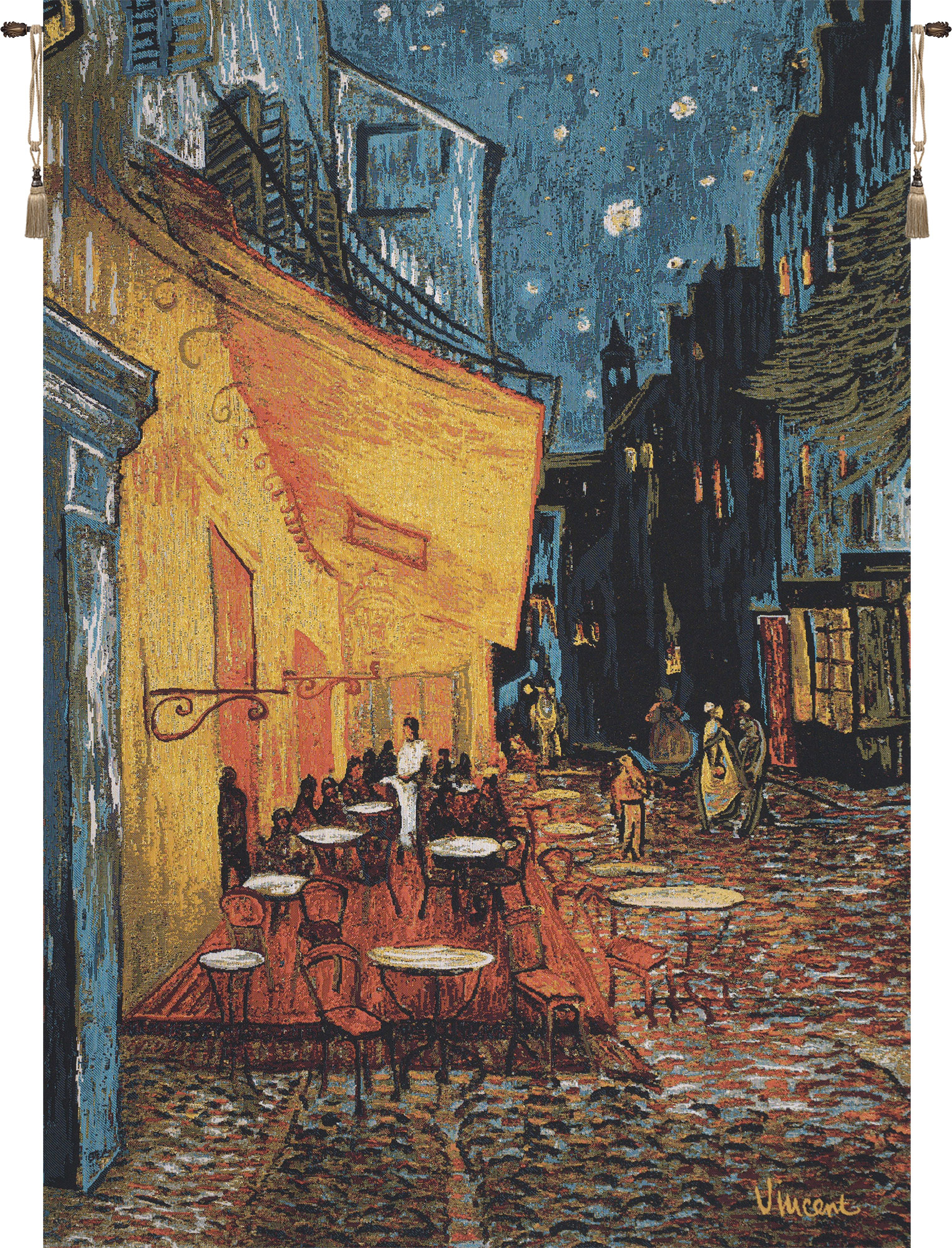 Cafe Terrace at Night by Van Gogh Belgian Tapestry Wall Hanging 28x20 Inch Cotton Jacquard Woven Wall Tapestry
