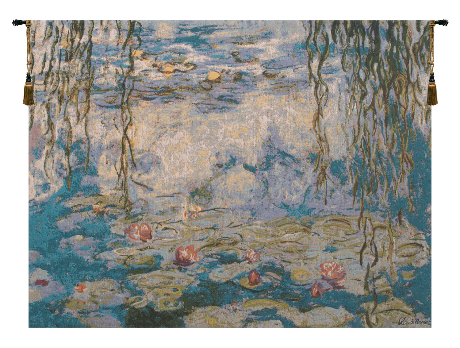 Water Lilies Les Nympheas Belgian Tapestry Wall Hanging 35x55 Inch Cotton Jacquard Woven Wall Tapestry