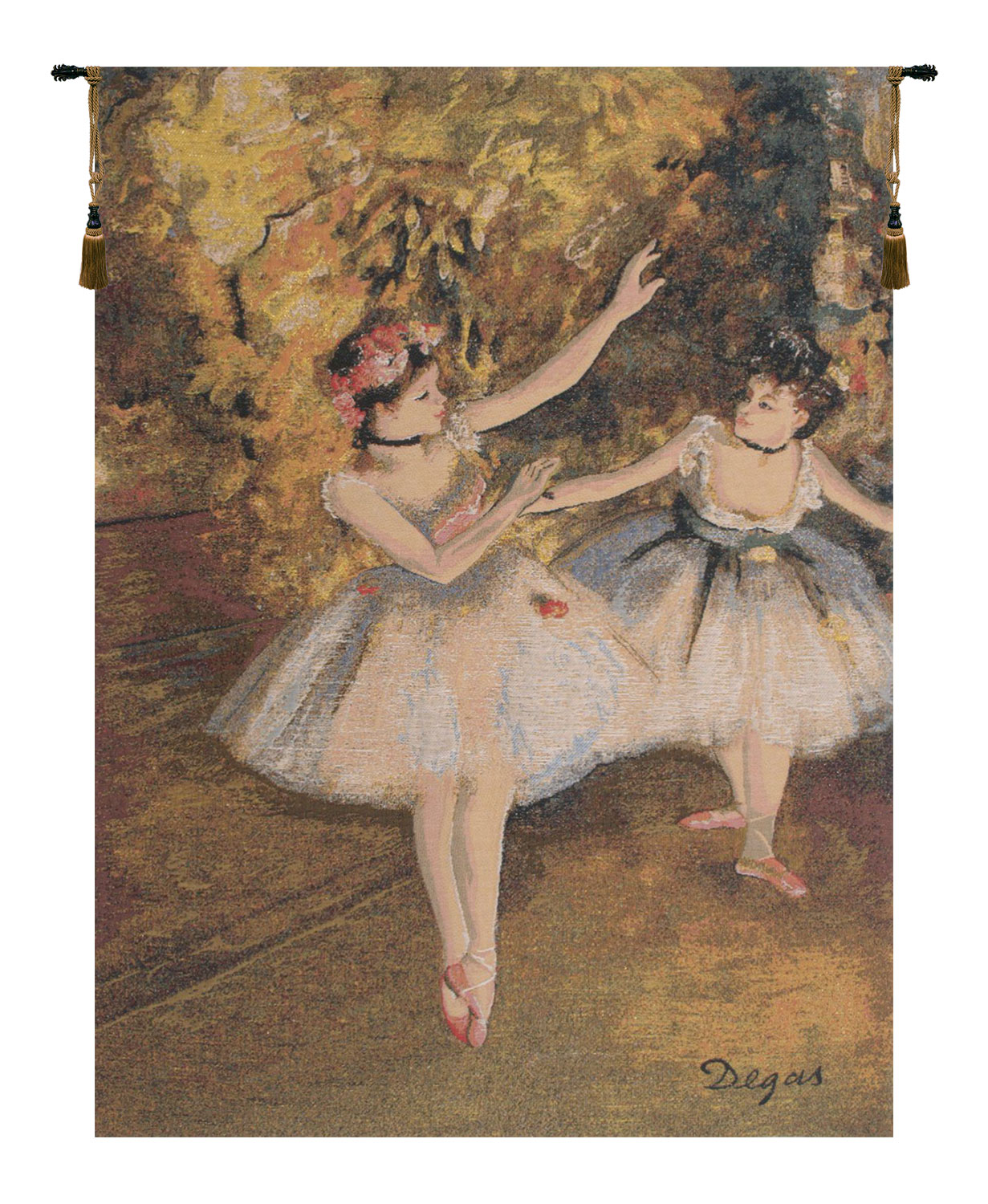 Edgar Degas Two Dancers On Stage Tapestry Wall Hanging 26 x 17 in Ballet Jacquard Woven Wall Art