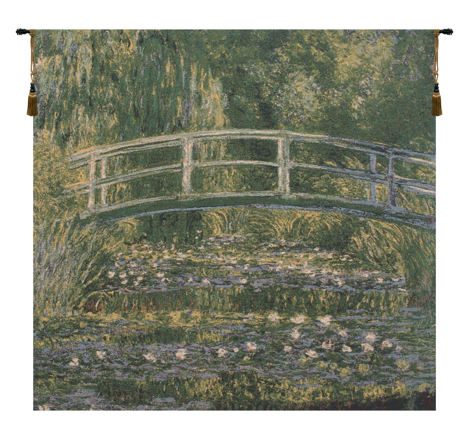 Claude Monet Bridge At Giverny Vintage Tapestry Wall Hanging 27 x 28 in French Impressionist Woven Art