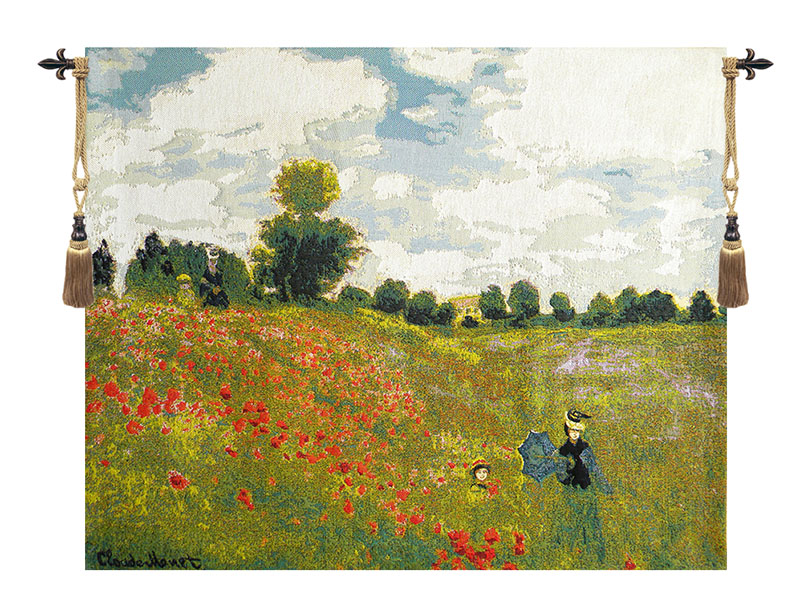 Claude Monet Poppies Vintage Tapestry Wall Hanging 18 x 23 in French Impressionist Floral Woven Wall Art