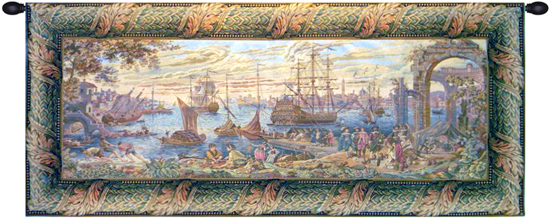 Marina Italian Tapestry Wall Hanging by Francesco Guardi -Coastal Dwelling Decor