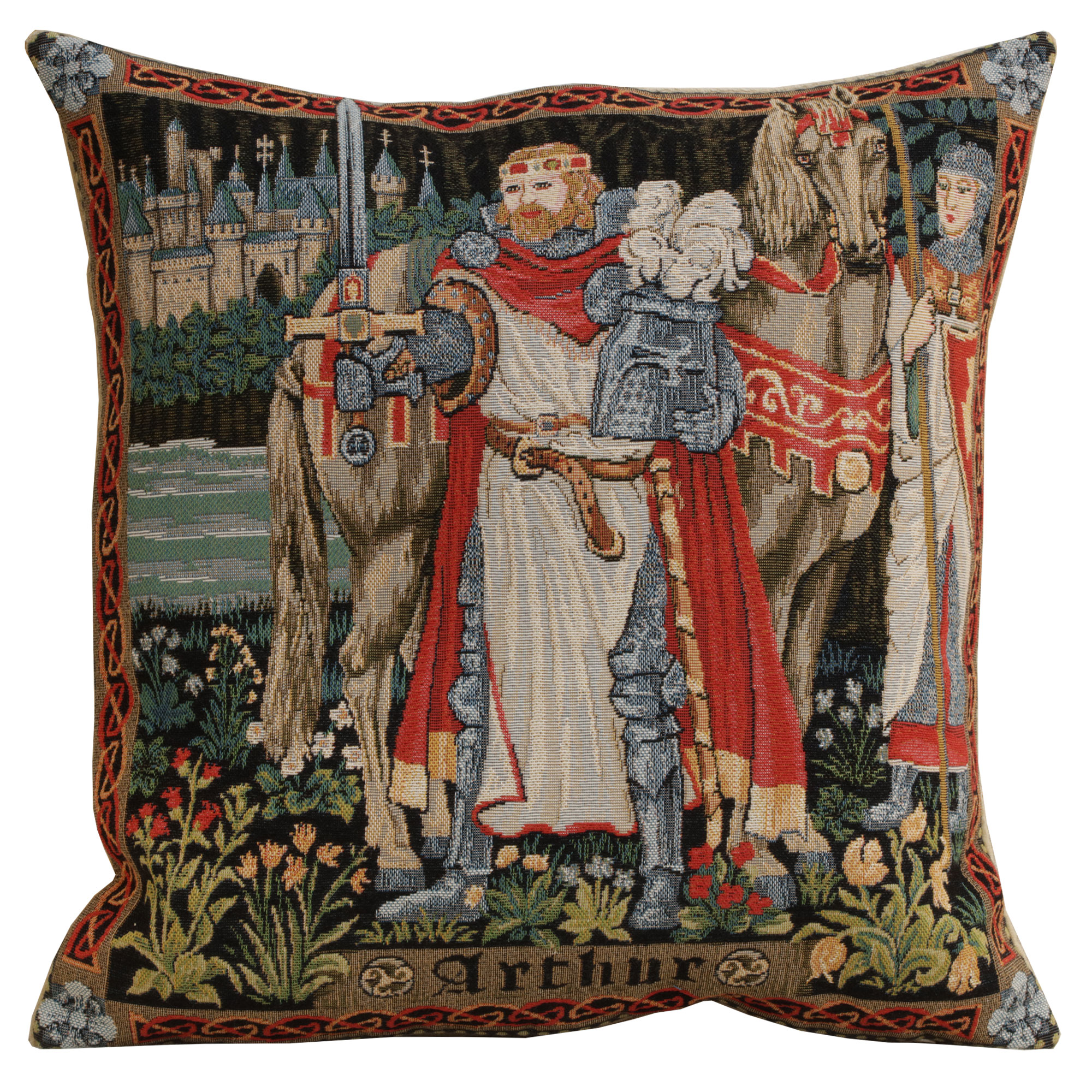 Medieval Legendary King Arthur Tapestry Pillow Cover 18x18 Inch Cotton Jacquard Woven Cushion Cover