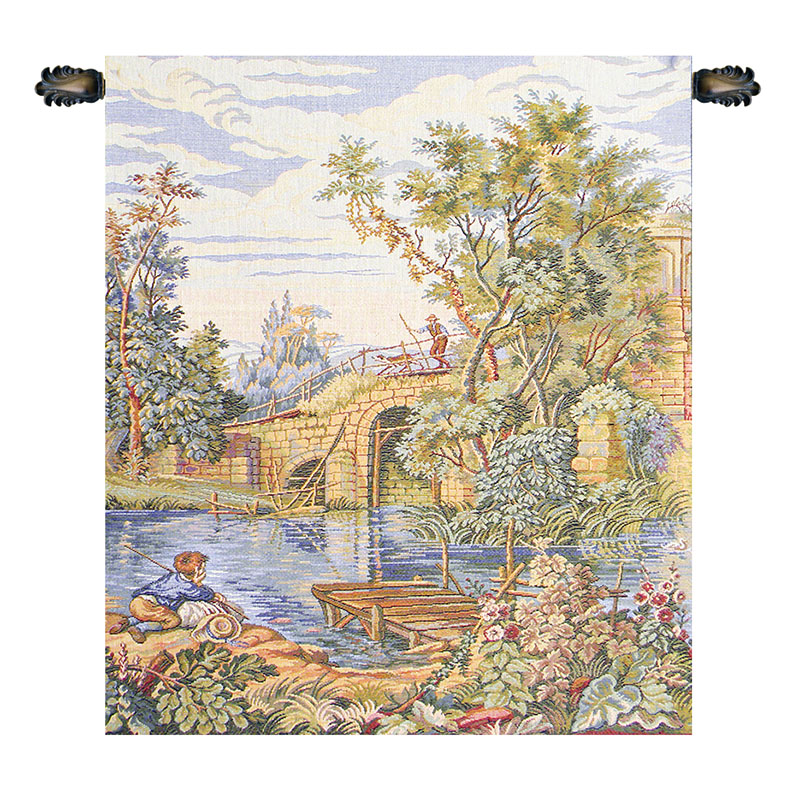 Francois Boucher Fishing at the Lake Italian Tapestry Wall Hanging 18x16 Inch Cotton Jacquard Woven Wall Tapestry