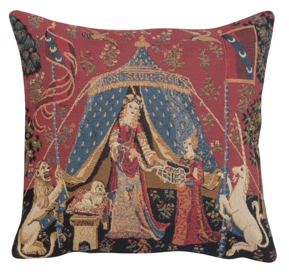 Medieval A Mon Seul Desir Vintage Tapestry Pillow Cover 14x14 Inch Cotton Jacquard Woven Cushion Cover