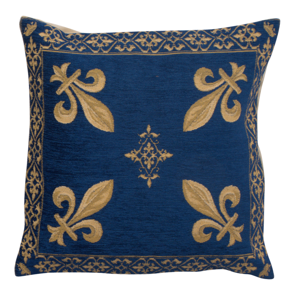 Napoleon Fleur de Lys Blue III Tapestry Pillow Cover 18x18 Inch Cotton Jacquard Woven Cushion Cover