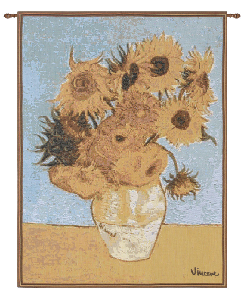 Vincent Van Gogh Sunflowers Vintage Tapestry Wall Hanging 25 x 18 in Floral Fine Art Woven Wall Decor