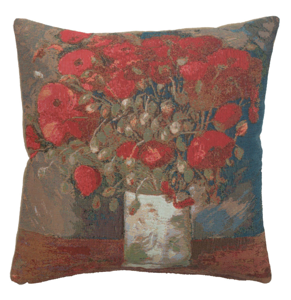Van Gogh Poppies European Tapestry Pillow Cover 18x18 Inch Pure Cotton Cushion Cover