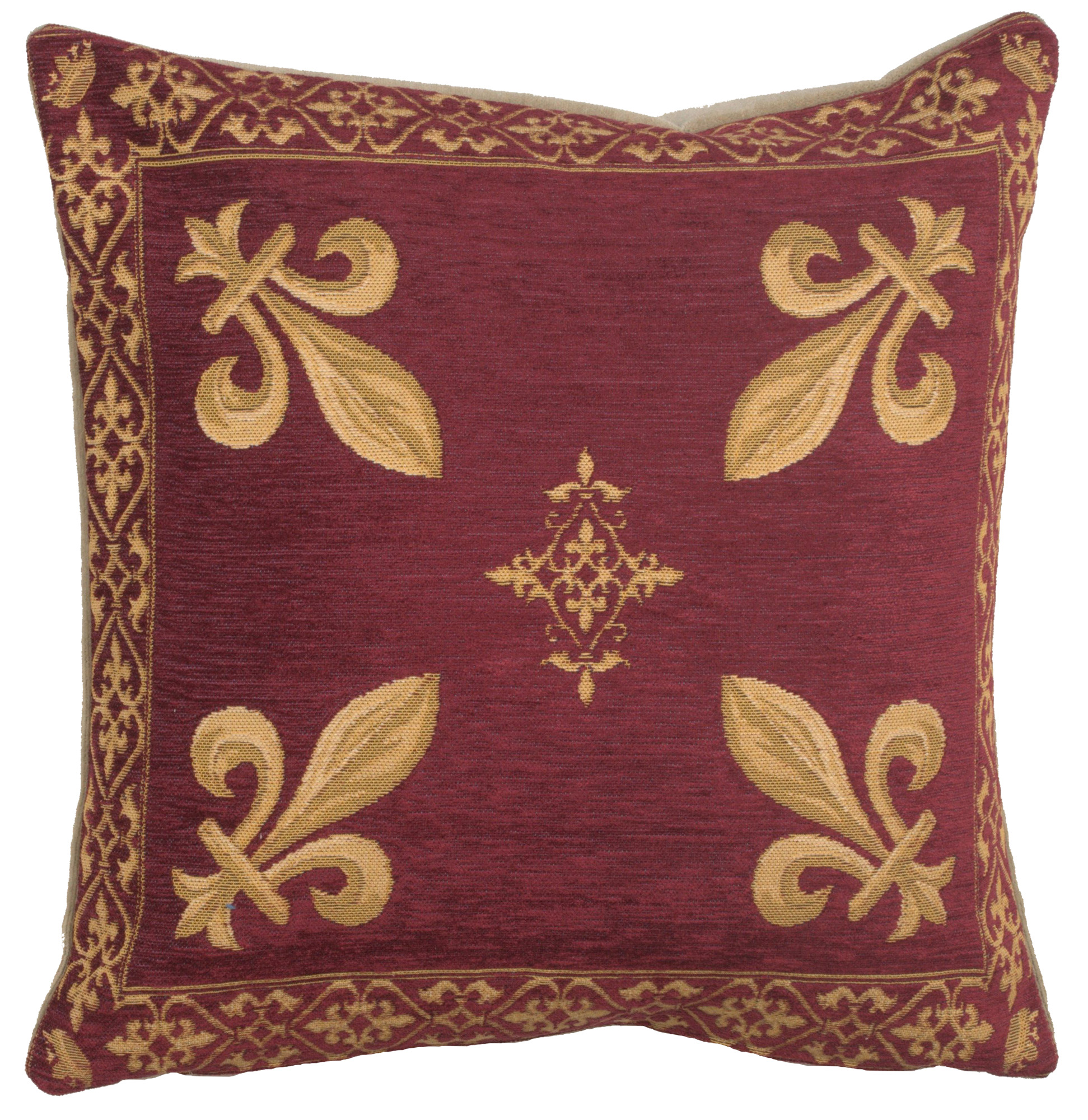 Napoleon Fleur de Lys Red II Tapestry Pillow Cover 18x18 Inch Cotton Jacquard Woven Cushion Cover