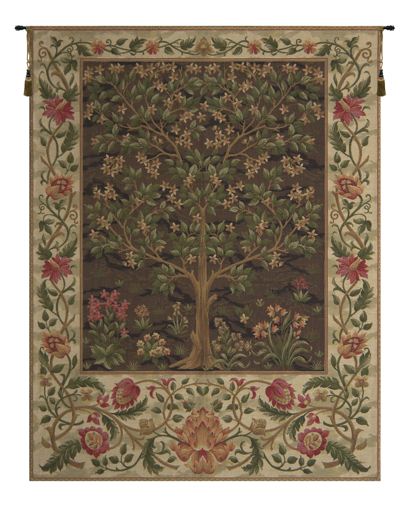 William Morris Tree of Life Beige I Tapestry Wall Hanging 35 x 26 in Jacquard Woven Arts Crafts Decor