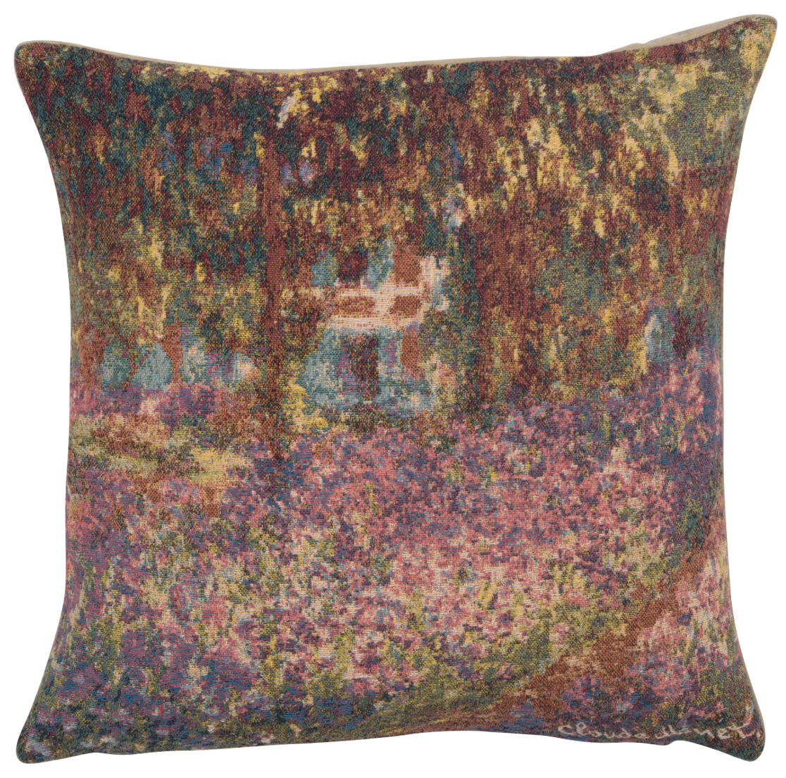 Claude Monet Iris Garden Tapestry Pillow Cover 18x18 Inch Cotton Jacquard Woven Cushion Cover