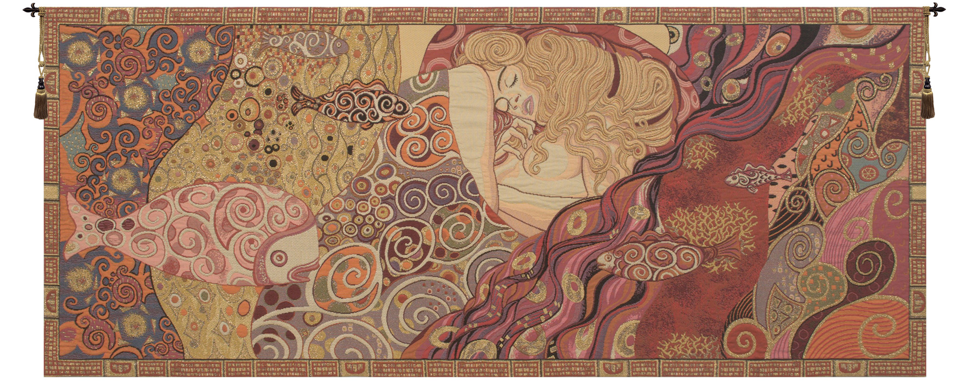Gustav Klimt Sleeping Danae Vintage Tapestry Wall Hanging 25 x 60 in Art Nouveau Jacquard Woven Wall Art