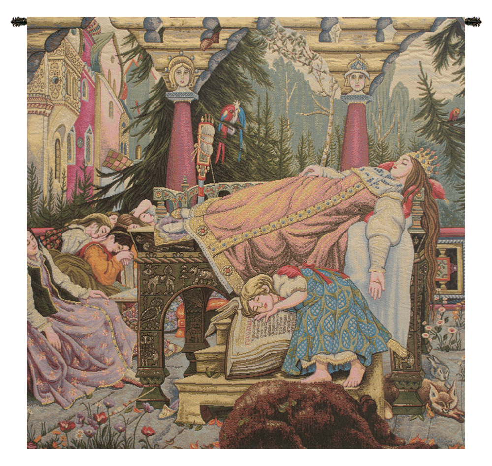 Victor Vasnetsov Sleeping Beauty Italian Tapestry Wall Hanging 24 x 26 in Fairy Tale Jacquard Woven Decor