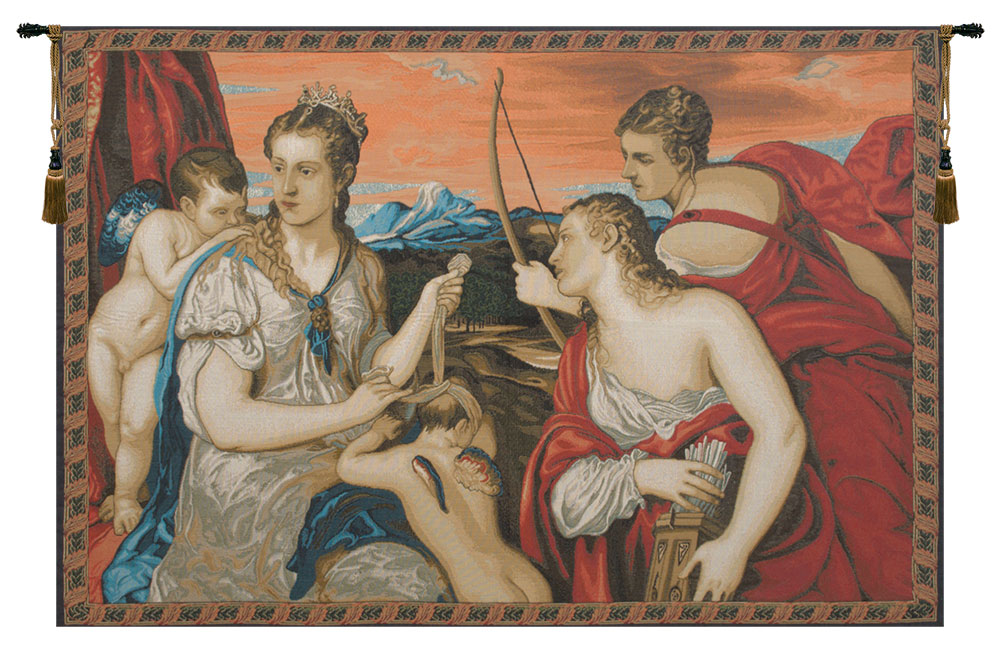 Tiziano Vecellion Venus Blindfold Decorative Tapestry Wall Hanging 25 x 37 Renaissance Mythological Jacquard Woven Wall Art