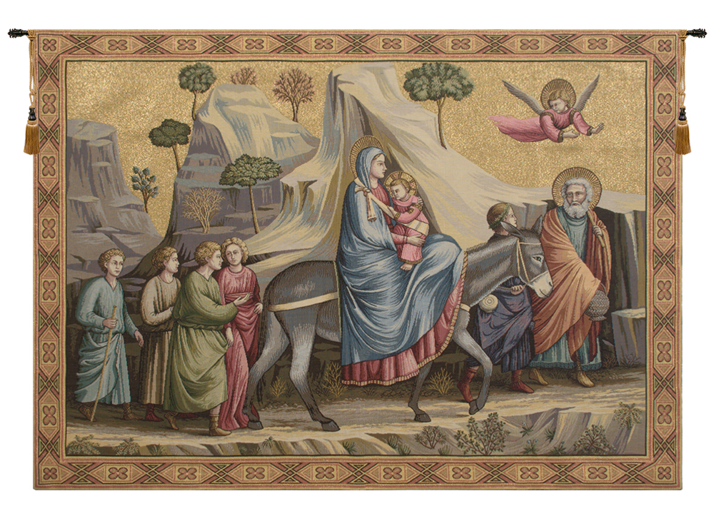 Giotto di Bondone Flight into Egypt Religious Tapestry Wall Hanging 36 x 50 Renaissance Christian Woven Wall Art