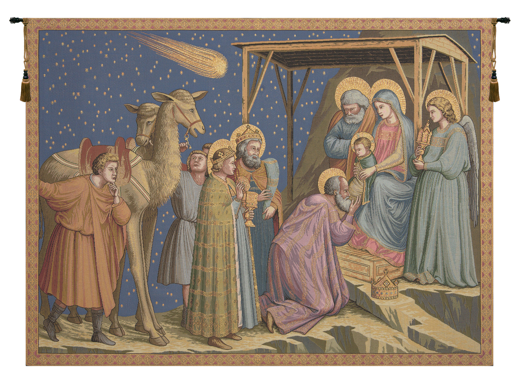 Giotto di Bondone Adoration Religious Tapestry Wall Hanging 36 x 50 in Renaissance Christian Jacquard Woven Art