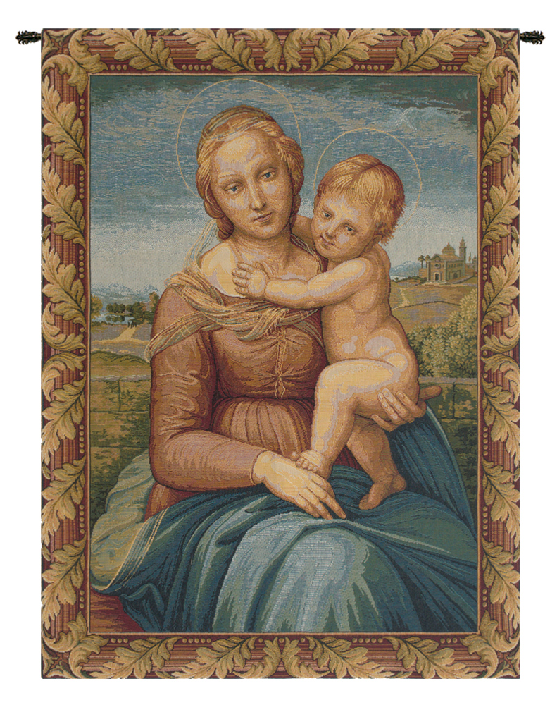 Raphael Cowper Madonna Vintage Tapestry Wall Hanging 12 x 8 in Renaissance Religious Jacquard Woven Wall Art