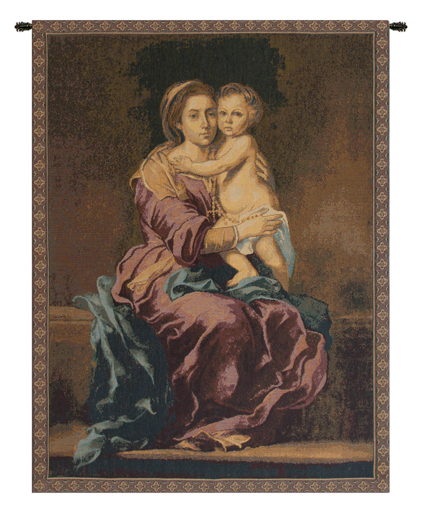 Bartolome Esteban Madonna Rosario Religious Tapestry Wall Hanging 24 x 20 Renaissance Christian Jacquard Woven Wall Art
