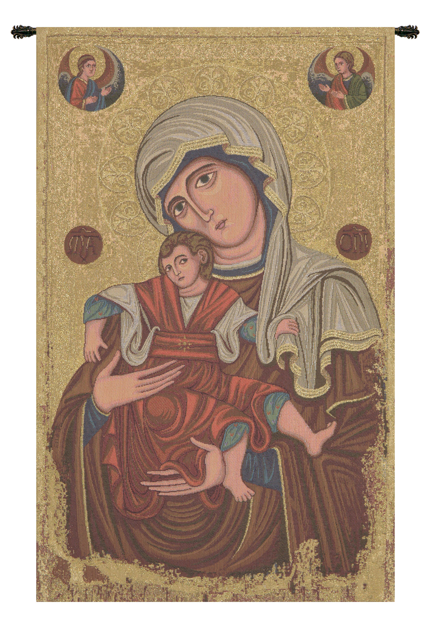 Alberto Passini Madonna Vittorie Religious Tapestry Wall Hanging 21 x 13 in Christian Jacquard Woven Wall Art